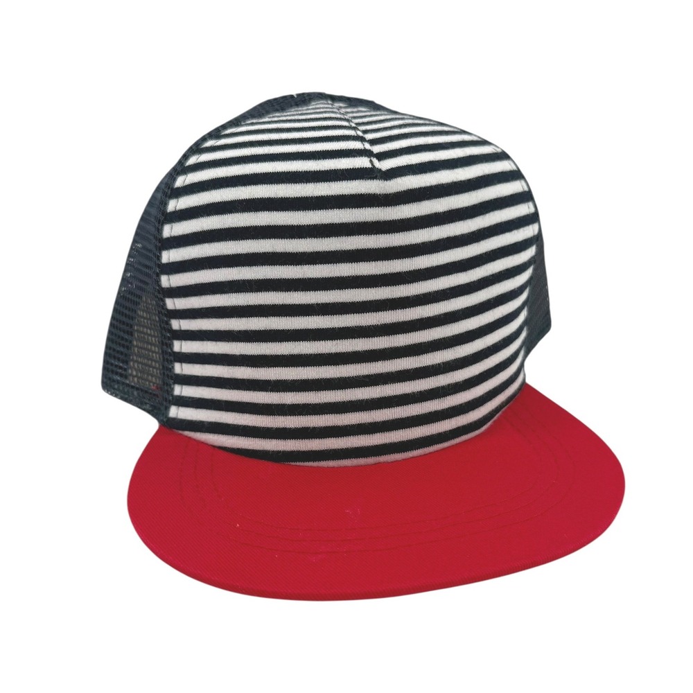 Binky Bro Infant Trucker Hat Red White Blue Striped Snapback Flat Brim Mesh Cap